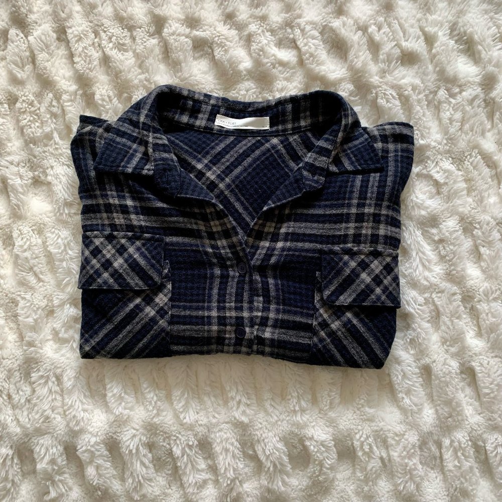 OAK & FORT | Plaid Blue Cropped Flannel - Picture 1 of 5